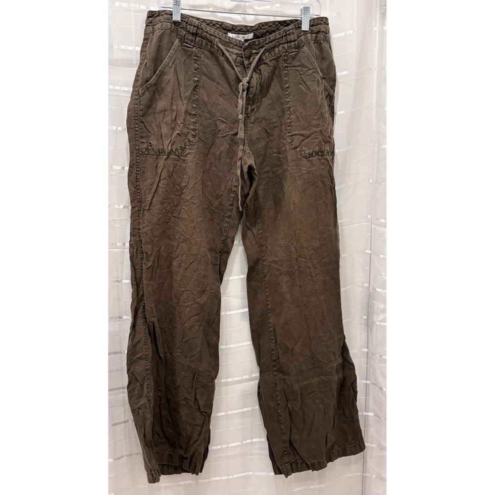 Cabi 100% Linen Wide Leg Pants Brown Whipstitch Drawstring‎ Trousers Womens 12